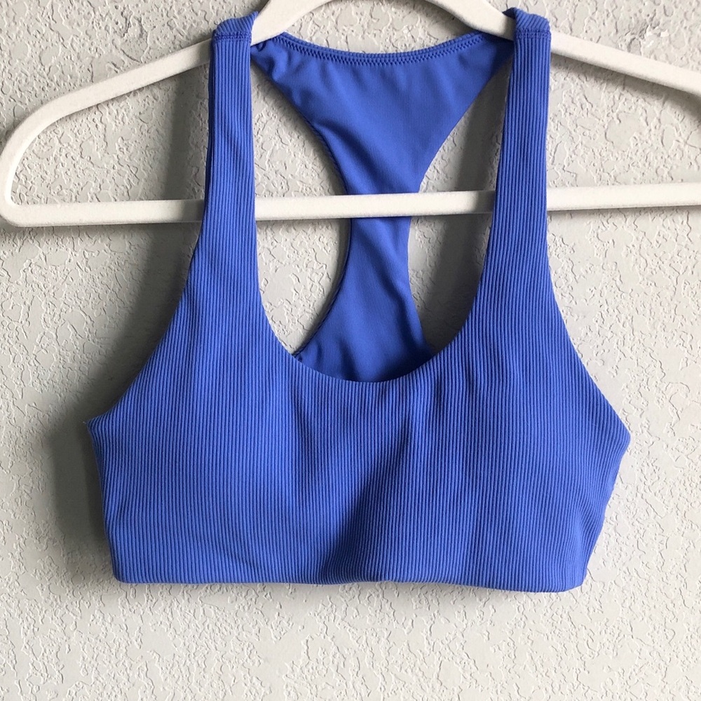Aerie Offline Ribbed Racerback Sport Bra Blue Small
